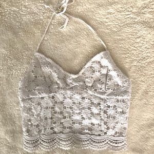 Lace crop tie up top